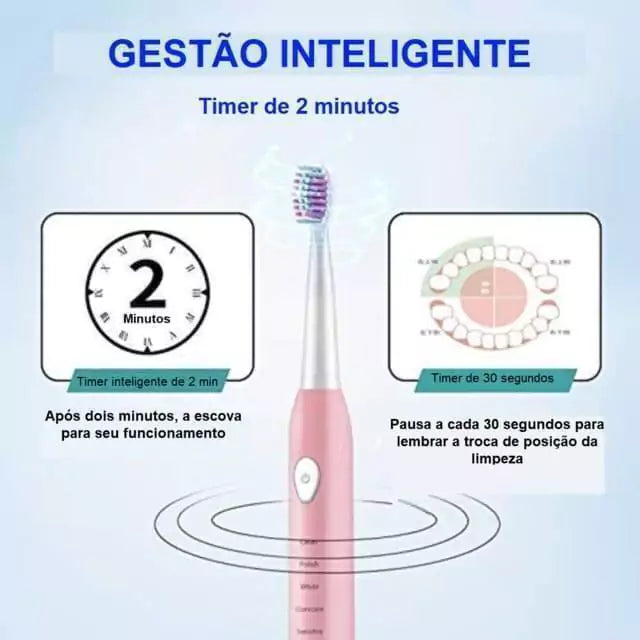 Escova elétrica de dentes + 4 cabeças - 5 modos, Prova D'água, Recarregável